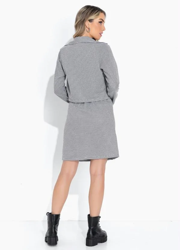 Moda Pop - Blazer Listrado Cinza com Botões Funcionais 7