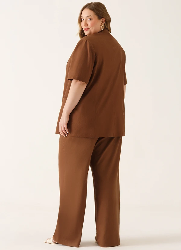 Principessa - Blazer Manga Curta Alfaiataria em Linho Marrom Telma 10