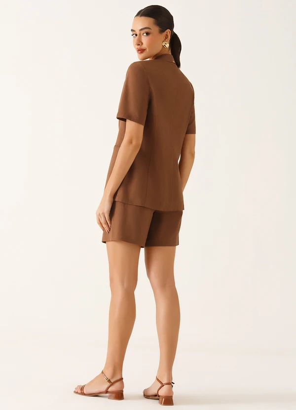 Principessa - Blazer Manga Curta Alfaiataria em Linho Marrom Telma 2