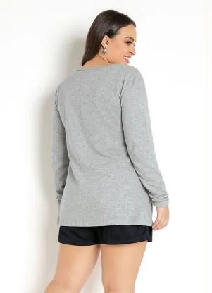 Moda Pop - Blazer Manga Longa Cinza com Bolsos - MODA POP