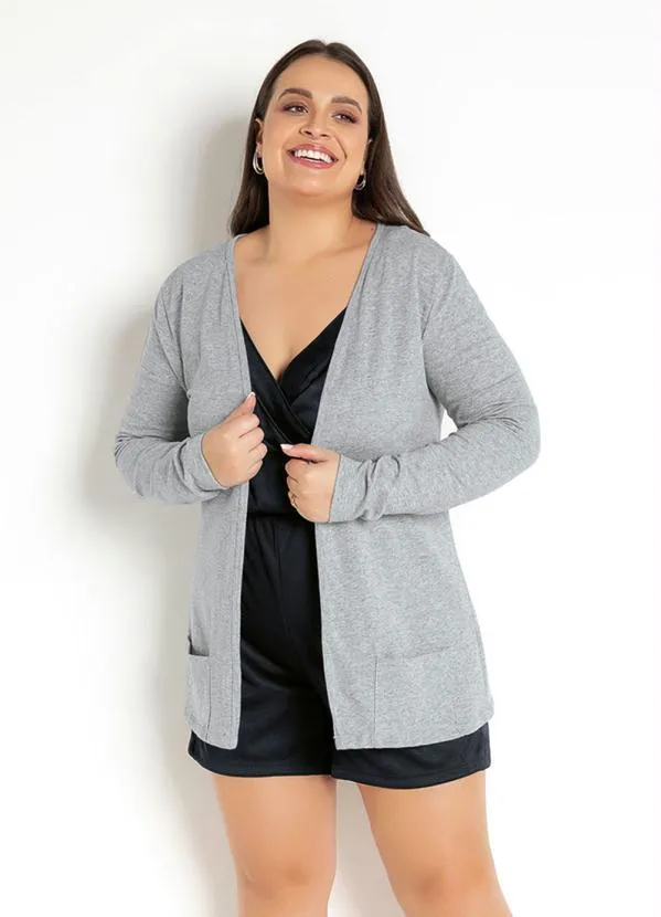 Moda Pop - Blazer Manga Longa Cinza com Bolsos 6