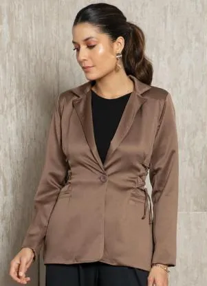 Quintess - Blazer Marrom com Amarração Lateral - QUINTESS