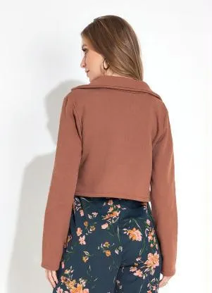 Moda Pop - Blazer Marrom com Botões Funcionais e Gola - MODA POP
