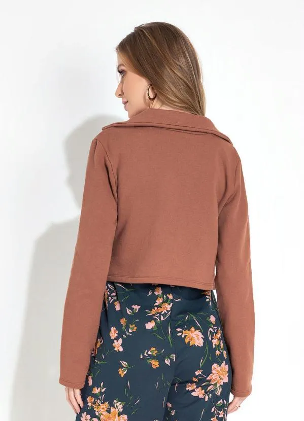 Moda Pop - Blazer Marrom com Botões Funcionais e Gola 2