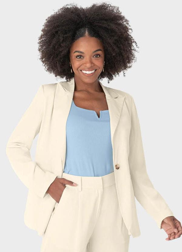 Malwee - Blazer Off White Alfaiataria em Viscose Sarjada