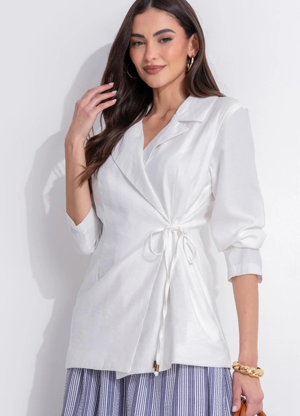 Quintess - Blazer Off White em Alfaiataria Sarjada