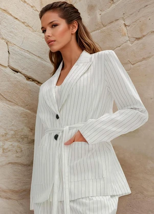 bonprix - Blazer Off White em Crepe Plano - BONPRIX