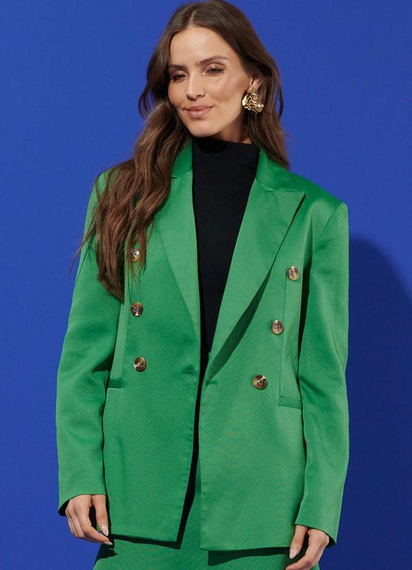 Linzzi - Blazer Oversized em Alfaiataria Verde Escuro