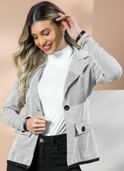 Blazer Pied de Poule Detalhes em Cirrê
