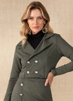 Quintess - Blazer Pied Poule com Botões - QUINTESS