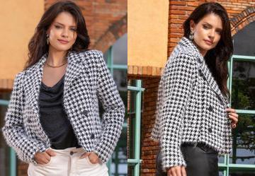 Blazer Pied Poule em Tweed