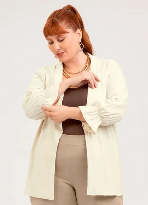 Cativa - Blazer Plus Size em Linho  Bege - CATIVA