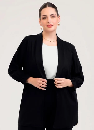 Cativa - Blazer Plus Size em Linho  Preto - CATIVA