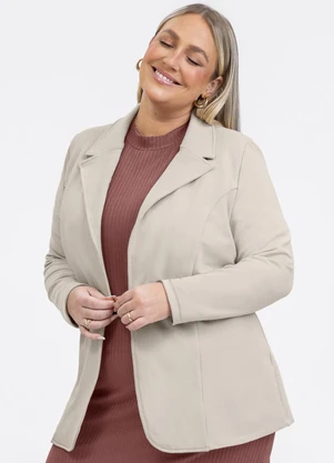Habana - Blazer Plus Size em Molecotton Peluciado Cinza - HABANA