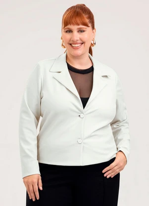 Cativa - Blazer Plus Size em Tecido com Brilho  Off White - CATIVA