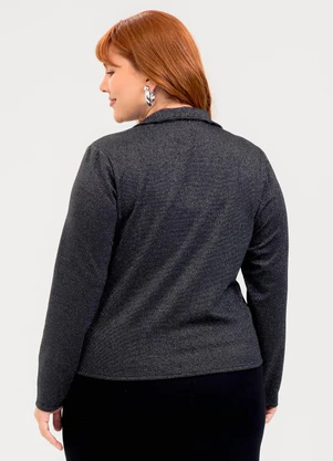Cativa - Blazer Plus Size em Tecido com Brilho  Preto - CATIVA