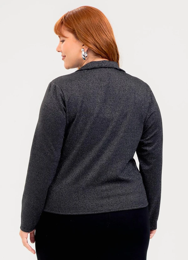 Cativa - Blazer Plus Size em Tecido com Brilho  Preto 2