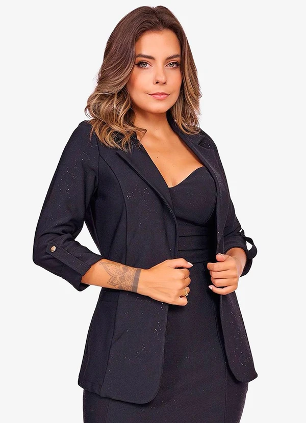 Rovitex - Blazer Poliamida Brilhos Autenticada Preto