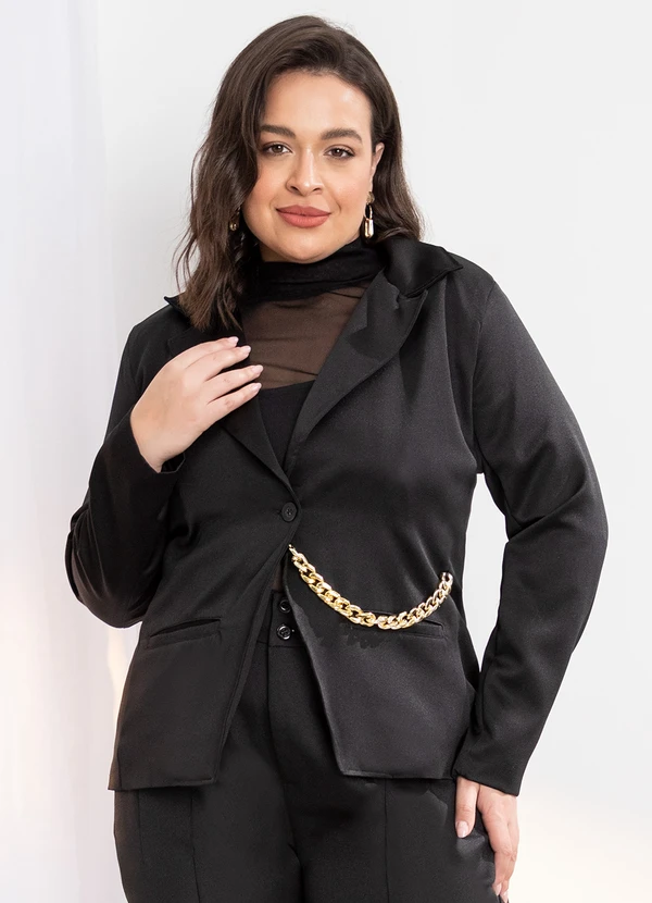 Quintess - Blazer Preto com Corrente e Bolsos 4