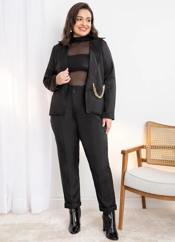 Quintess - Blazer Preto com Corrente e Bolsos 6