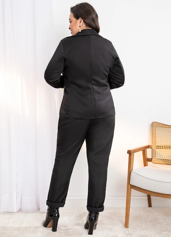 Quintess - Blazer Preto com Corrente e Bolsos