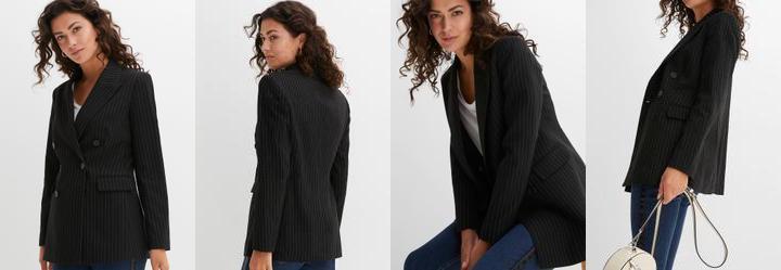 Blazer Preto em Alfaiataria Risca de Giz