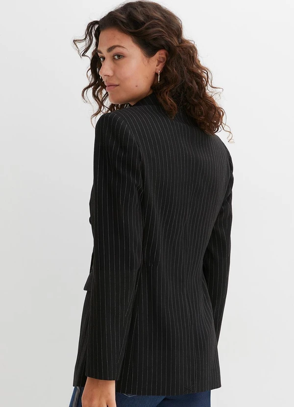 bonprix - Blazer Preto em Alfaiataria Risca de Giz 2