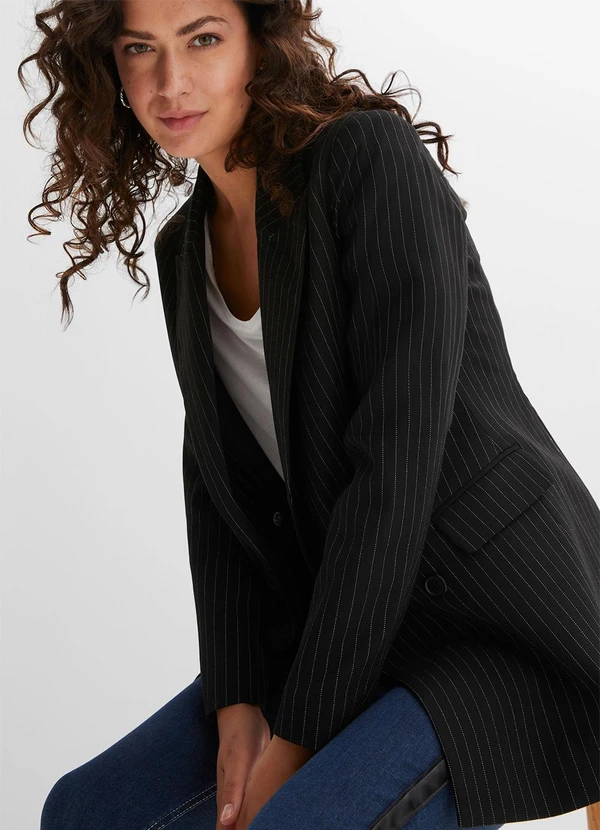 bonprix - Blazer Preto em Alfaiataria Risca de Giz 3