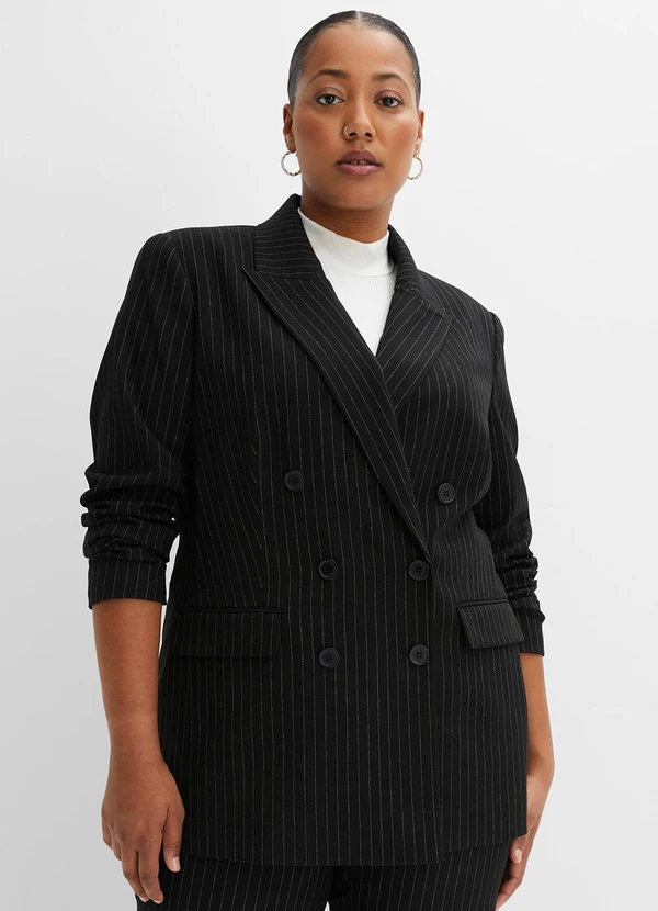 bonprix - Blazer Preto em Alfaiataria Risca de Giz 6