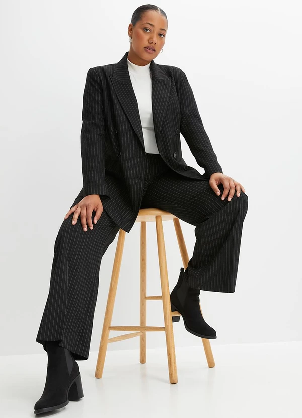 bonprix - Blazer Preto em Alfaiataria Risca de Giz 7