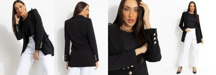 Blazer Preto em Crepe Plano Forrado