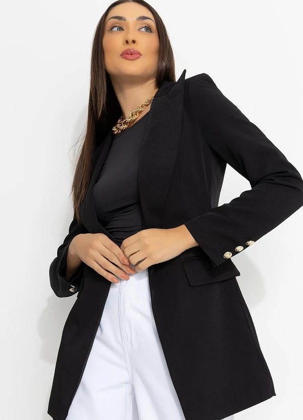 Quintess - Blazer Preto em Crepe Plano Forrado 13