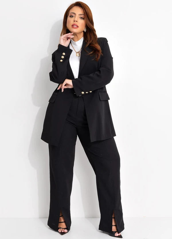 Quintess - Blazer Preto em Crepe Plano Forrado 9