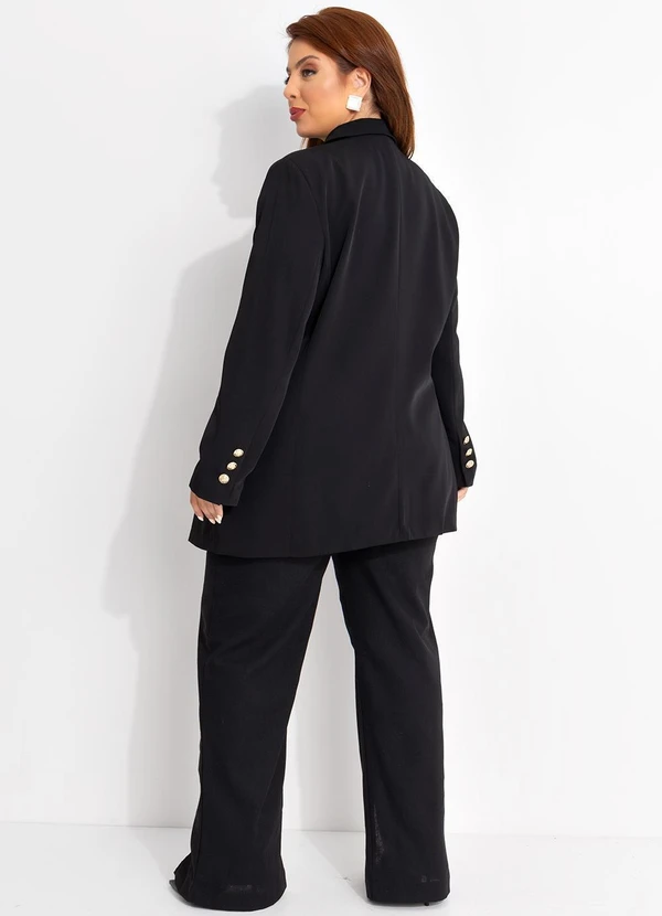 Quintess - Blazer Preto em Crepe Plano Forrado 10