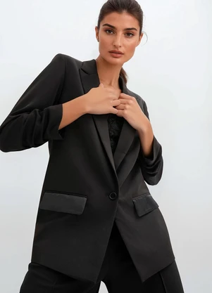 bonprix - Blazer Preto em Crepe Plano - BONPRIX