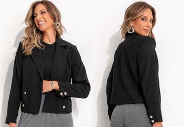 Blazer Preto em Crepe Plano