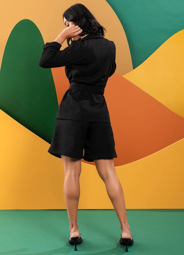 Quintess - Blazer Preto em Tecido Texturizado com Bolsos 4