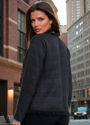 bonprix - Blazer Preto em Tweed - BONPRIX