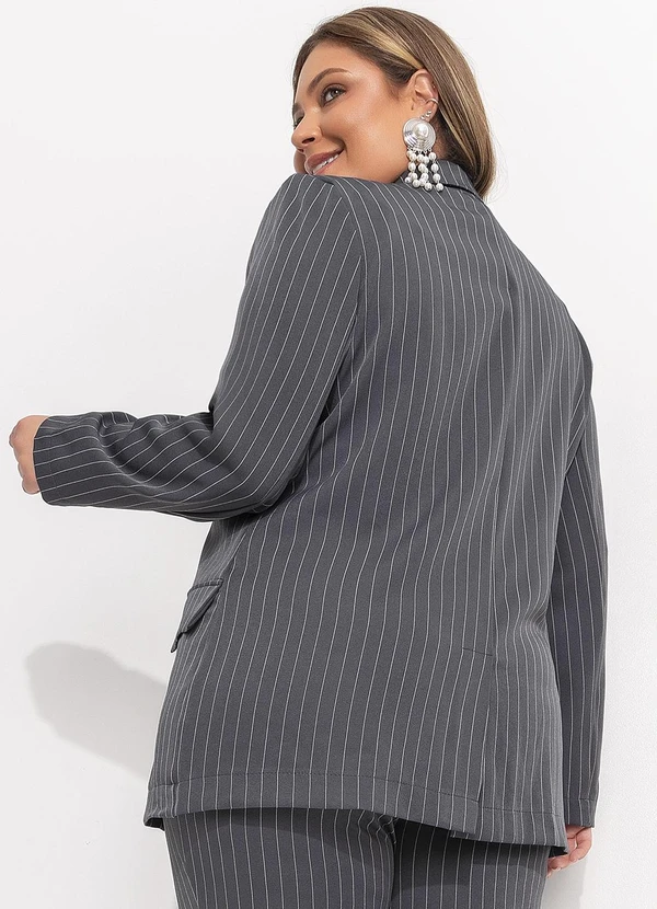 Quintess - Blazer Risca de Giz Cinza em Alfaiataria 5