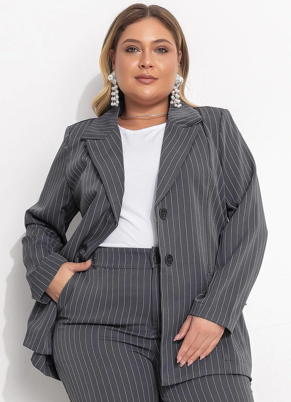 Quintess - Blazer Risca de Giz Cinza em Alfaiataria 6