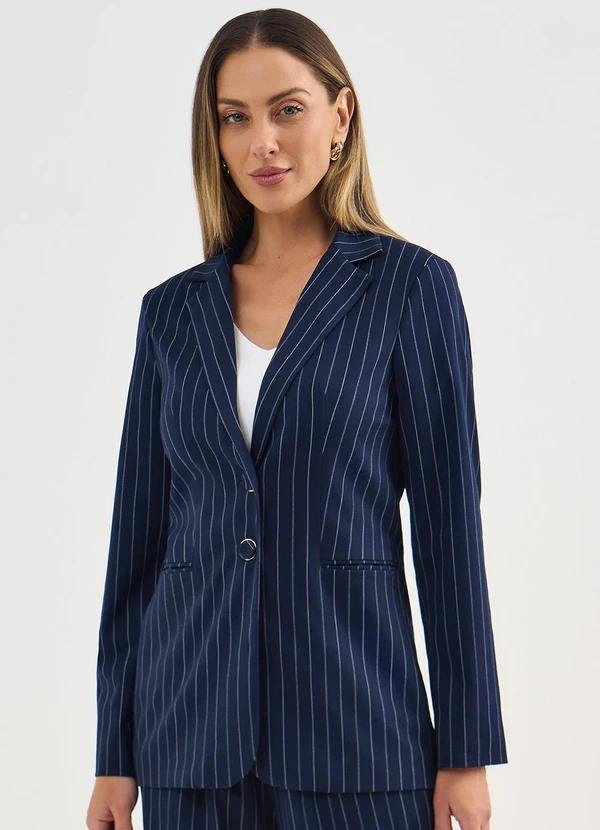 Principessa - Blazer Intermediário em Alfaiataria Risca de Giz Aneli