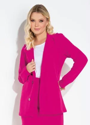 Moda Pop - Blazer Rosa Alongado com Botões - MODA POP