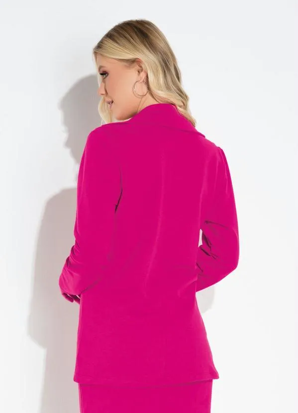 Moda Pop - Blazer Rosa Alongado com Botões 2