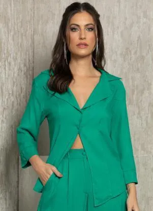 Quintess - Blazer Verde em Viscose Plana com Mangas 3/4 - QUINTESS