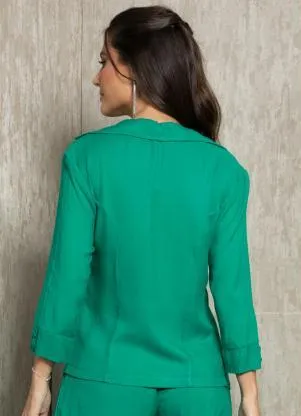 Quintess - Blazer Verde em Viscose Plana com Mangas 3/4 - QUINTESS