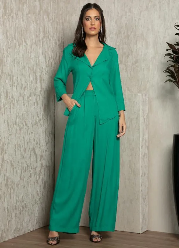 Quintess - Blazer Verde em Viscose Plana com Mangas 3/4 3