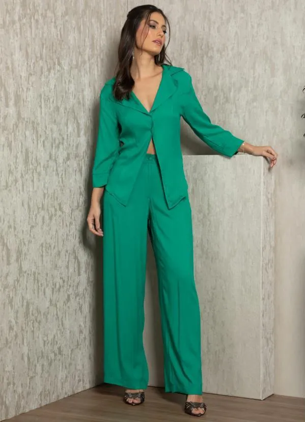 Quintess - Blazer Verde em Viscose Plana com Mangas 3/4 5