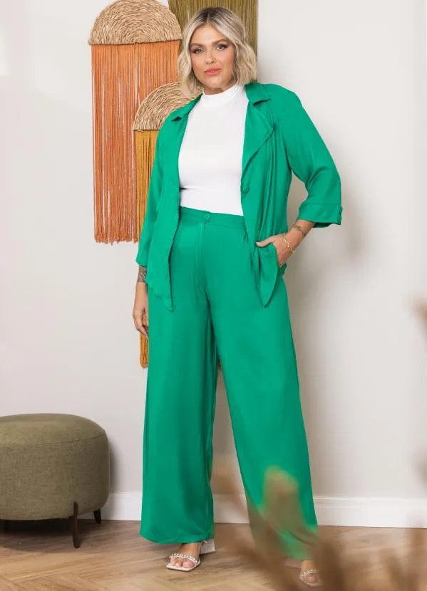 Quintess - Blazer Verde em Viscose Plana com Mangas 3/4 7
