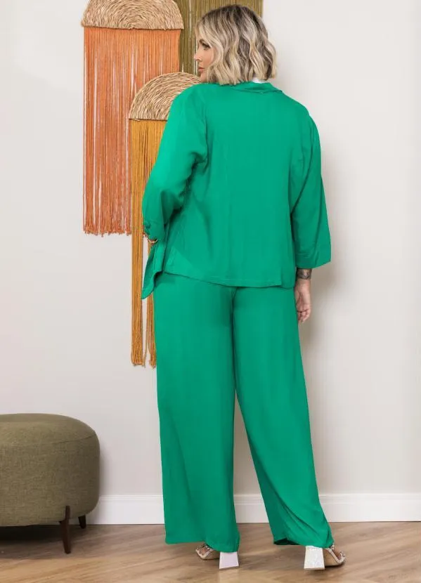 Quintess - Blazer Verde em Viscose Plana com Mangas 3/4 8