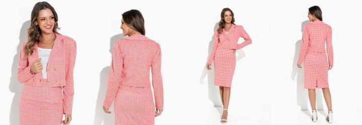 Blazer Xadrez Coral com Boto